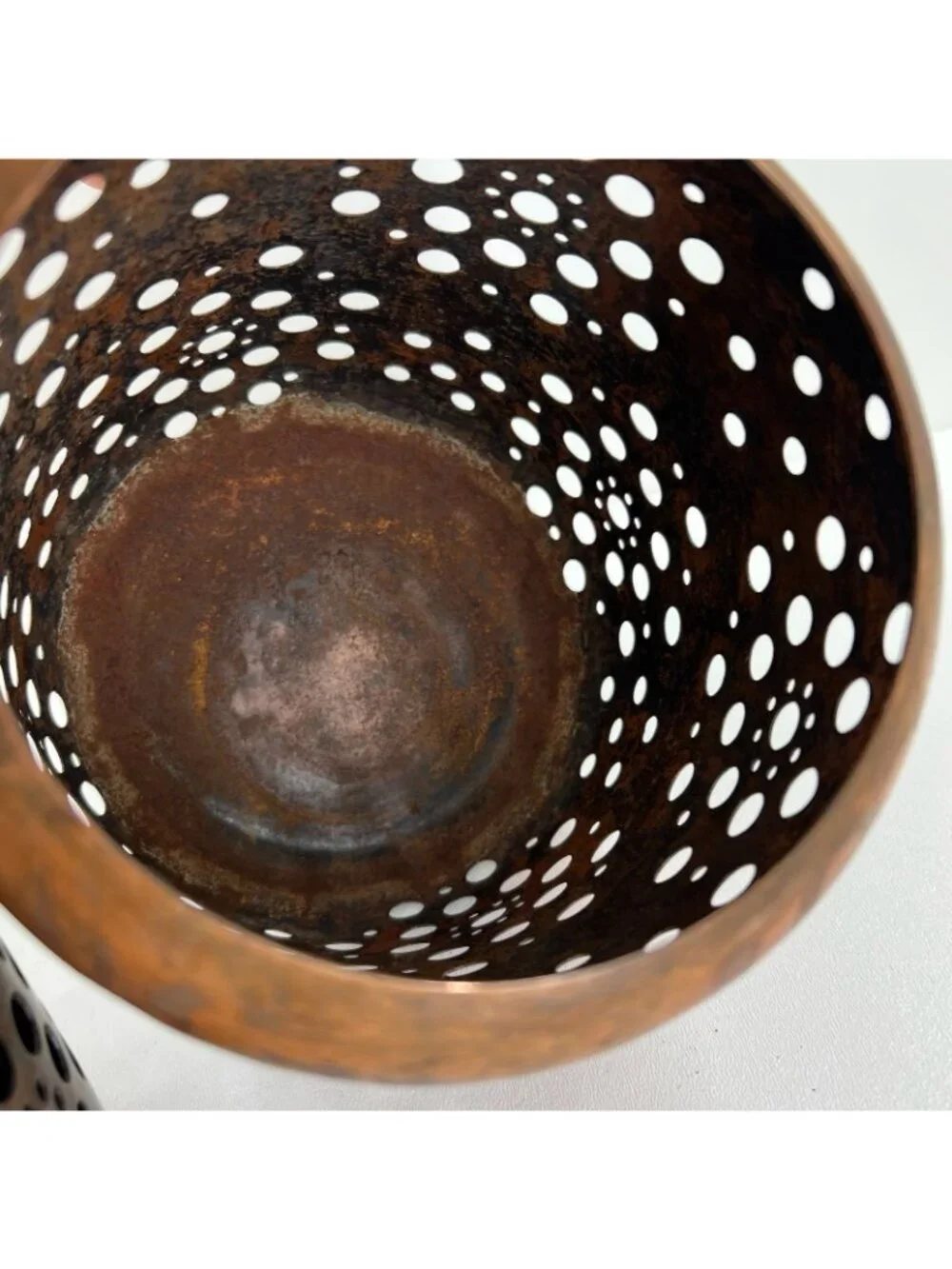 Set of 2 Pierced Copper Metal Candle Holders Votive Lanterns Rustic Decor